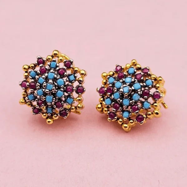 FLORAL STUD EARRINGS WITH FEROZA & RUBY
